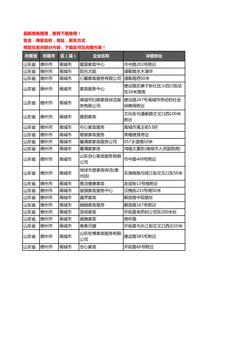 新版山东省德州市禹城市家政企业公司商家户名录单联系方式地址大全21家