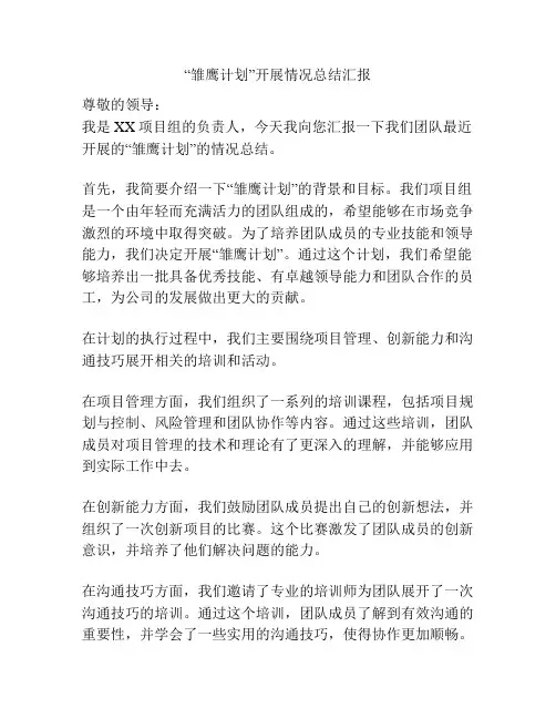 “雏鹰计划”开展情况总结汇报