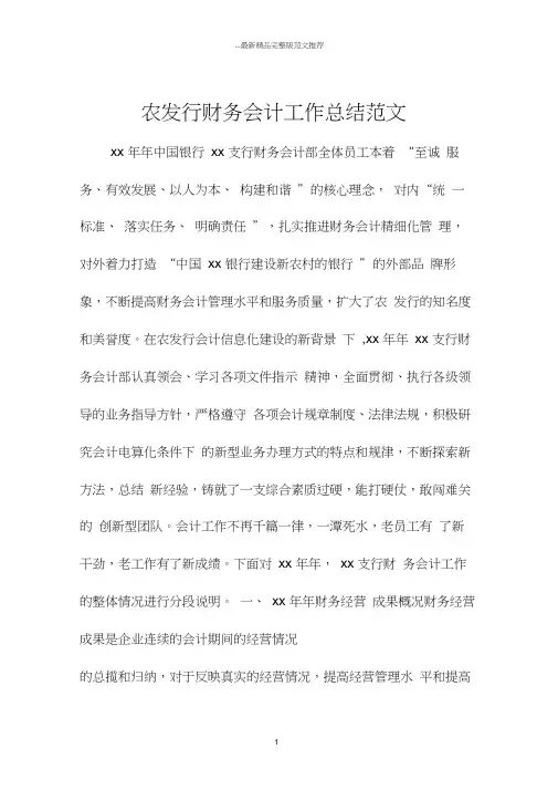 农发行财务会计工作总结范文0001