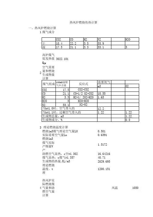 热风炉燃烧计算