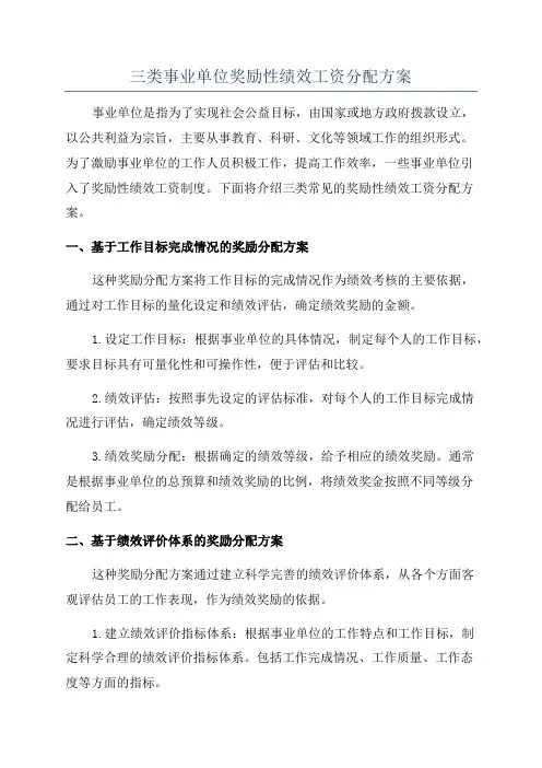三类事业单位奖励性绩效工资分配方案