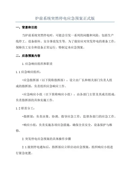 炉前系统突然停电应急预案正式版