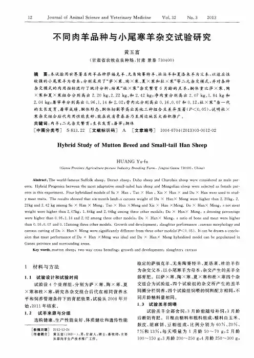 不同肉羊品种与小尾寒羊杂交试验研究