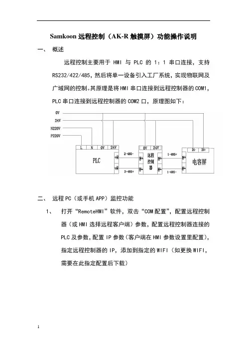Samkoon远程控制(AK-R触摸屏)功能操作说明