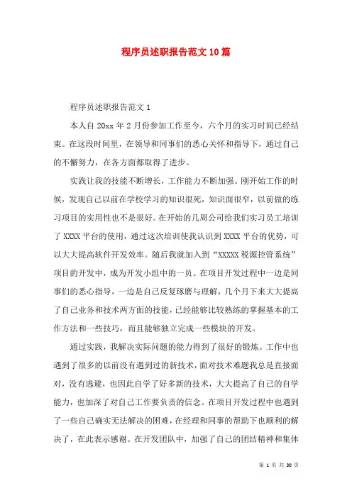 程序员述职报告范文10篇