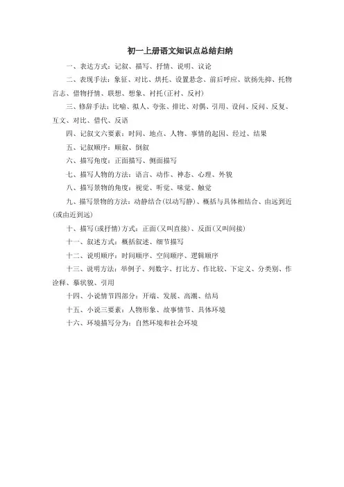 初一上册语文知识点总结归纳