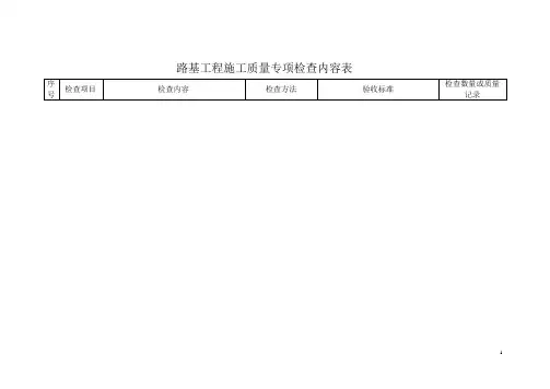 路基工程施工专项检查内容表(工地检查)7.10