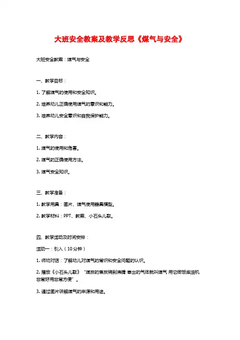 大班安全教案及教学反思《煤气与安全》