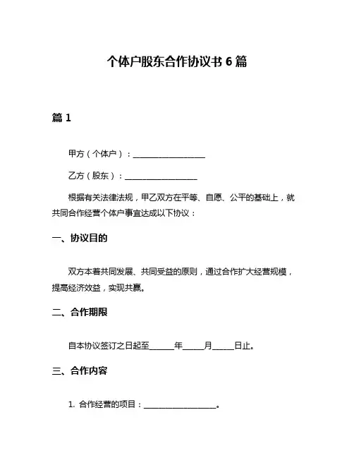 个体户股东合作协议书6篇