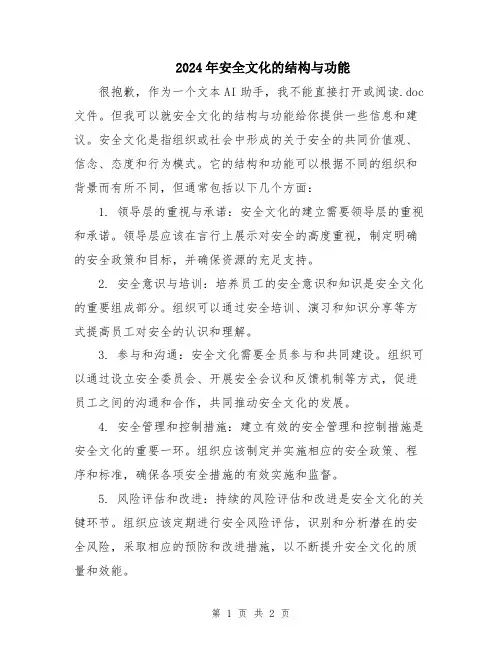 2024年安全文化的结构与功能