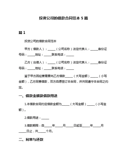 投资公司的借款合同范本5篇