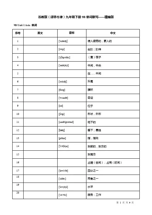 (完整版)苏教版(译林牛津)九年级下册9B单词默写——精编版(汉译英)