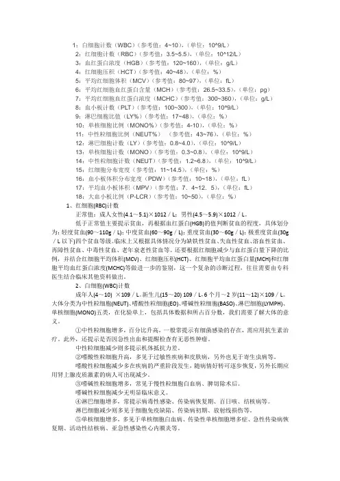 血常规检查参数