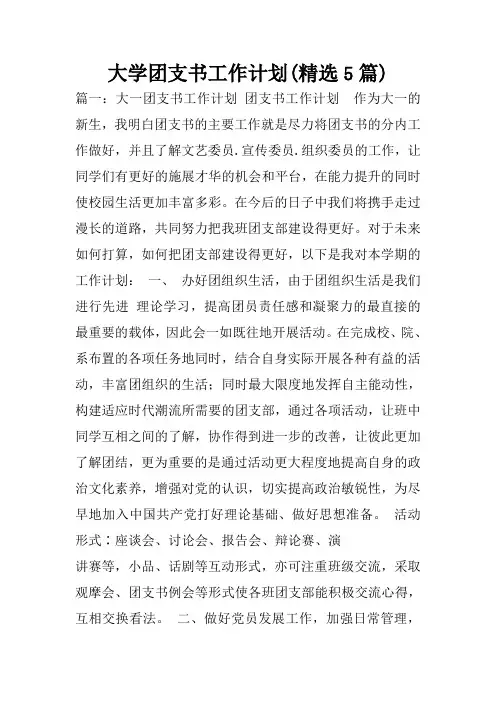 大学团支书工作计划(精选5篇)