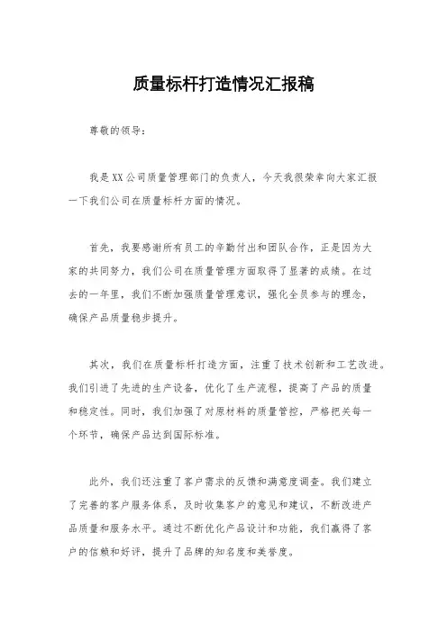 质量标杆打造情况汇报稿