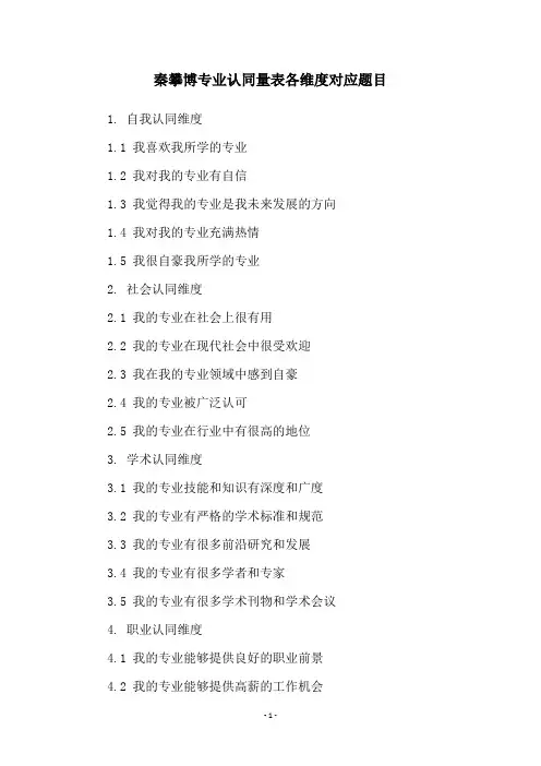 秦攀博专业认同量表各维度对应题目
