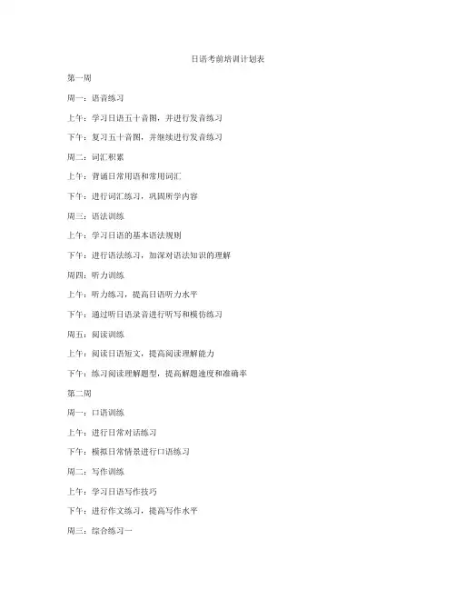 日语考前培训计划表
