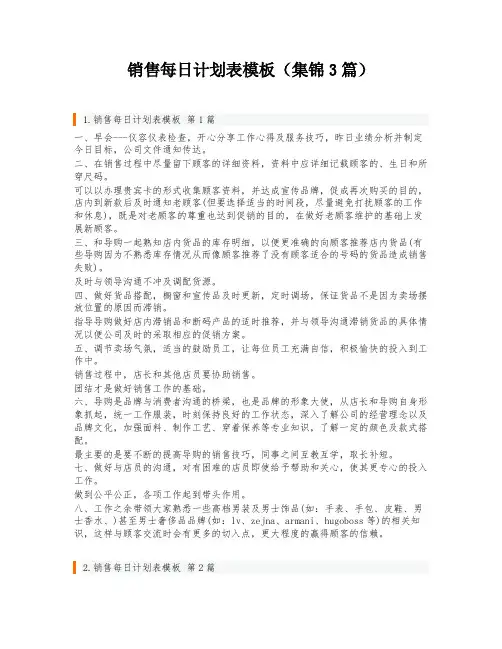 销售每日计划表模板(集锦3篇)