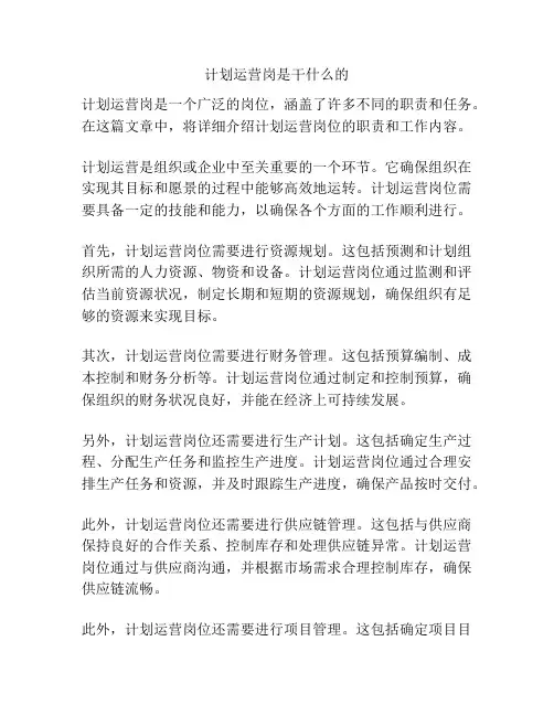 计划运营岗是干什么的