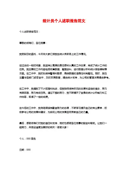 统计员个人述职报告范文