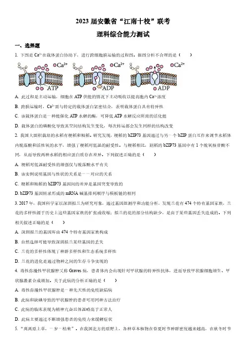 2022-2023学年安徽省江南十校高三下学期联考理综生物试卷含详解