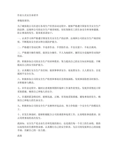 作业人员安全承诺书
