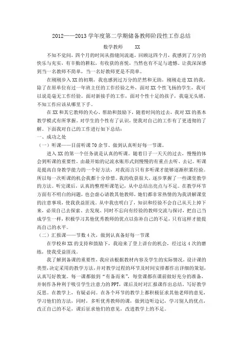 阶段性工作总结 数学储备教师