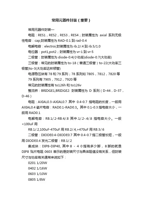 常用元器件封装（重要）
