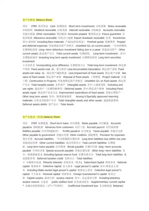资产负债表,利润表中英文对照大全(绝对好东西)