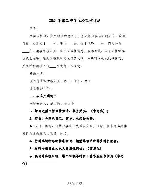 2024年第二季度飞检工作计划（五篇）