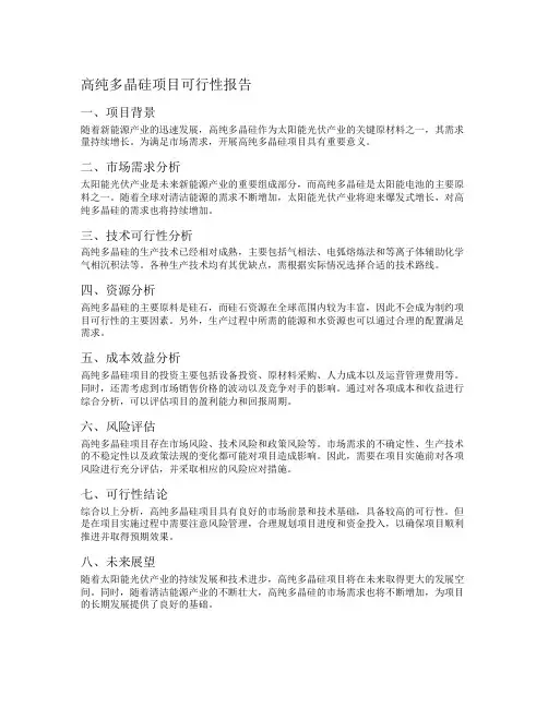 高纯多晶硅项目可行性报告
