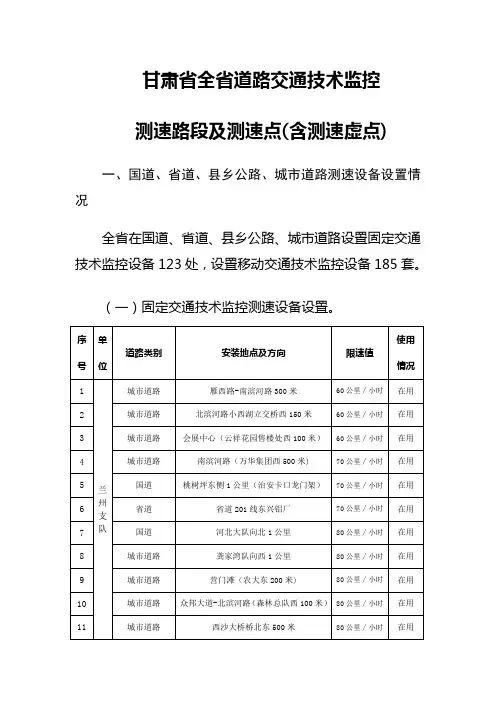 甘肃省全省道路测速点