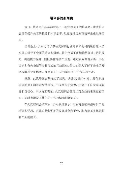 培训会的新闻稿