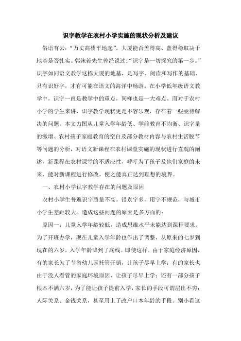 识字教学在农村小学实施的现状分析及建议