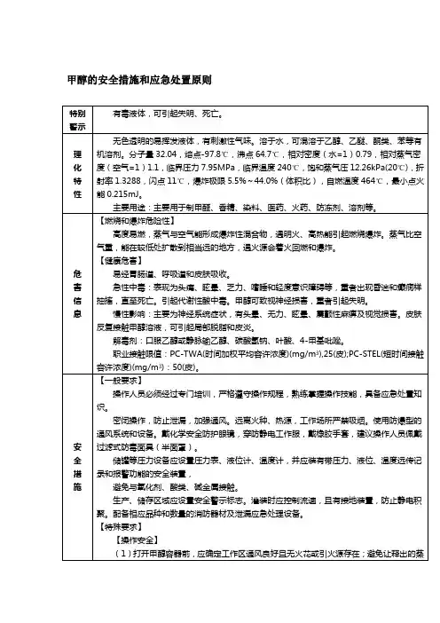 甲醇的安全措施和应急处置