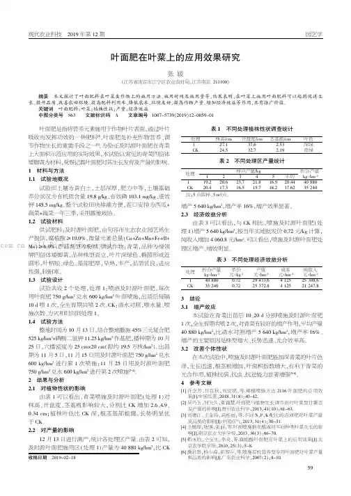 叶面肥在叶菜上的应用效果研究