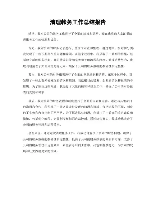 清理帐务工作总结报告
