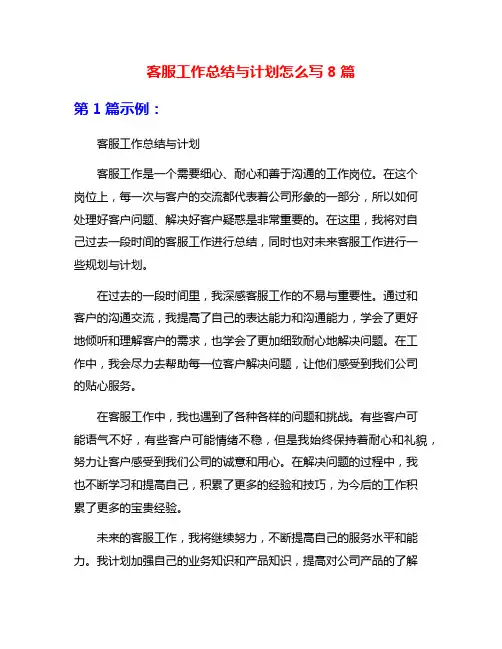 客服工作总结与计划怎么写8篇