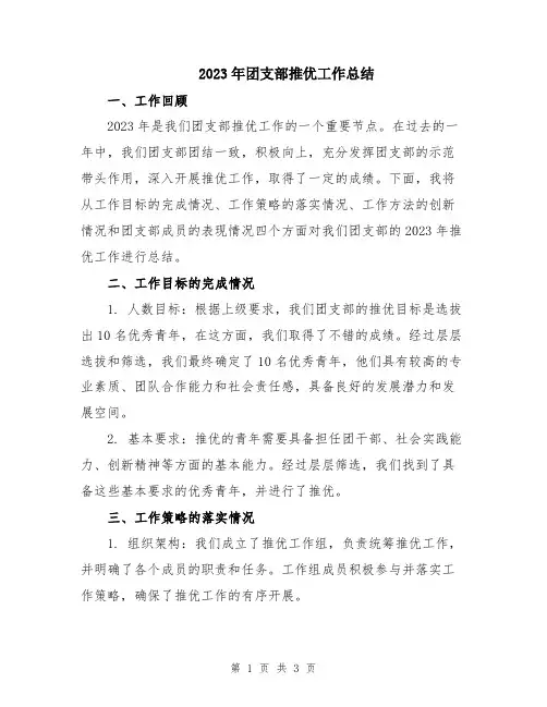 2023年团支部推优工作总结