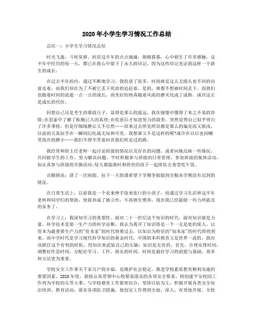2020年小学生学习情况工作总结
