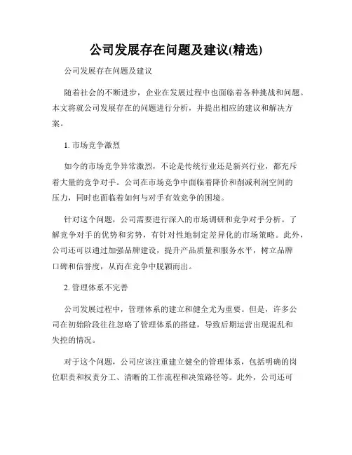 公司发展存在问题及建议(精选)