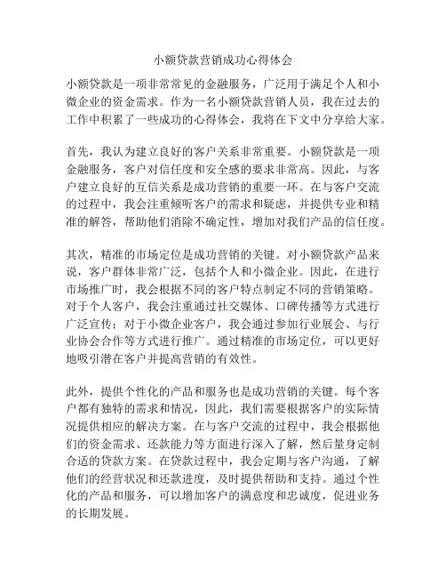 小额贷款营销成功心得体会