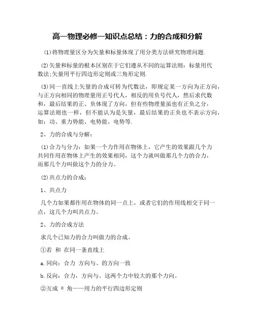 高一物理必修一知识点总结：力的合成和分解