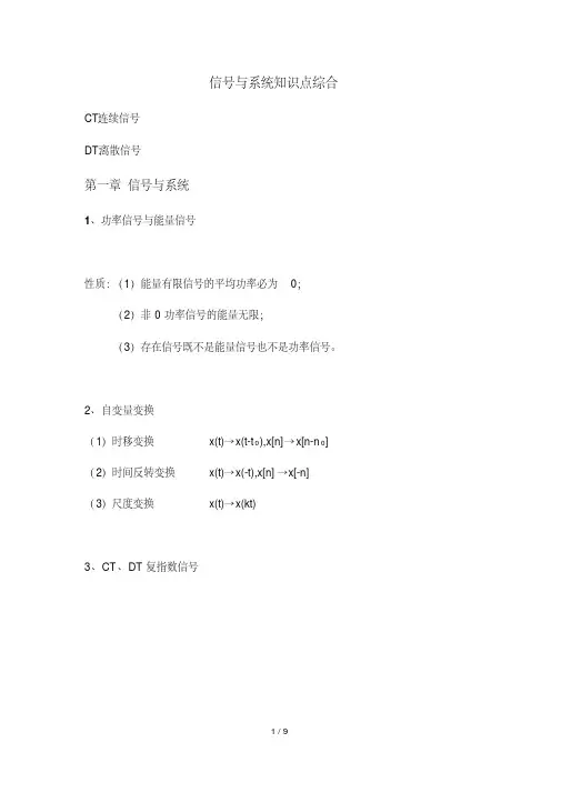 信号与系统期末考试重点知识点梳理
