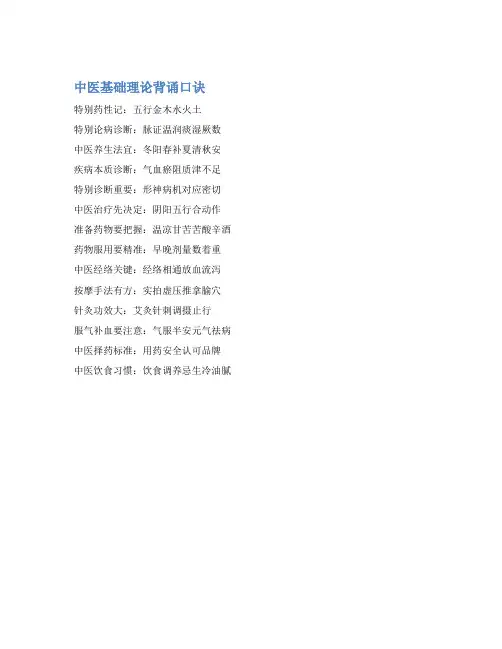 中医基础理论背诵口诀
