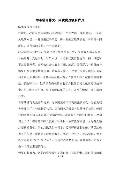 中考满分作文：陪我度过漫长岁月