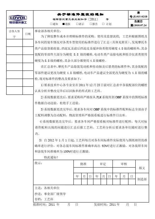 标准件整改的通知