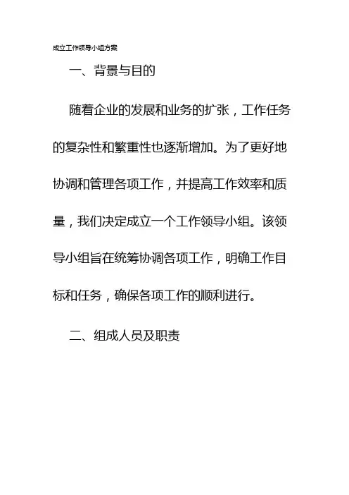 成立工作领导小组方案