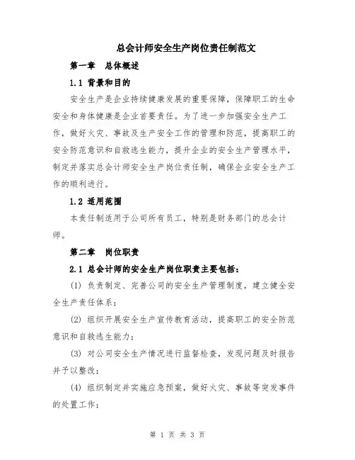 总会计师安全生产岗位责任制范文