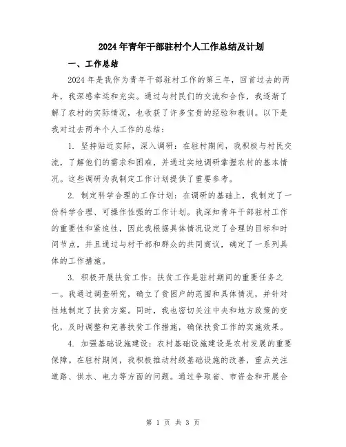2024年青年干部驻村个人工作总结及计划
